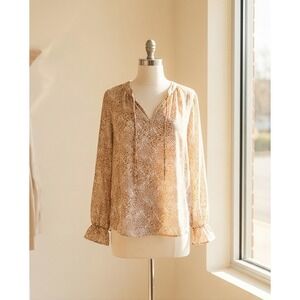 LOFT Ann Taylor 20 PLUS Womens Leopard Print Tie Neck Blouse‎ Tan White NWT